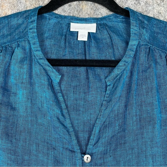 Pure Jill Linen Aqua Blue 3/4 Sleeve Easy Button-Front Lagenlook Tunic Top  Sz S - Picture 4 of 13